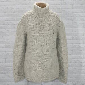 MODA INTERNATIONAL Sweater Oversized Wool Blend Turtleneck Chunky Off White XS